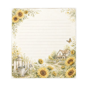 Charming Sunflower Cottage Garden Lined  Notepad