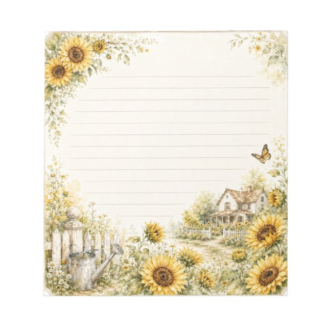 Charming Sunflower Cottage Garden Lined  Notepad (Front)