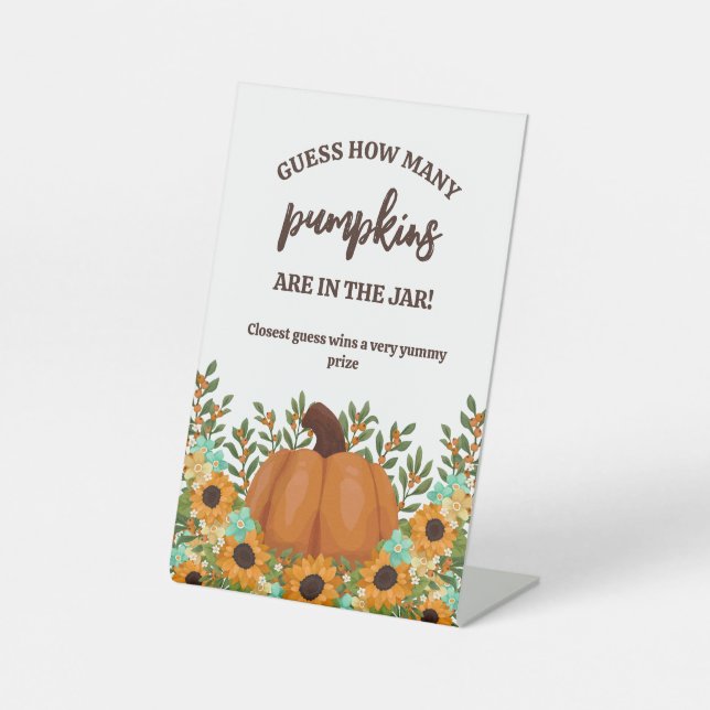 Charming Sunflowers Guess Amount Baby Shower Game Pedestal Sign (Front)