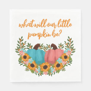 Charming Sunflowers Little Pumpkin Gender Reveal Napkin