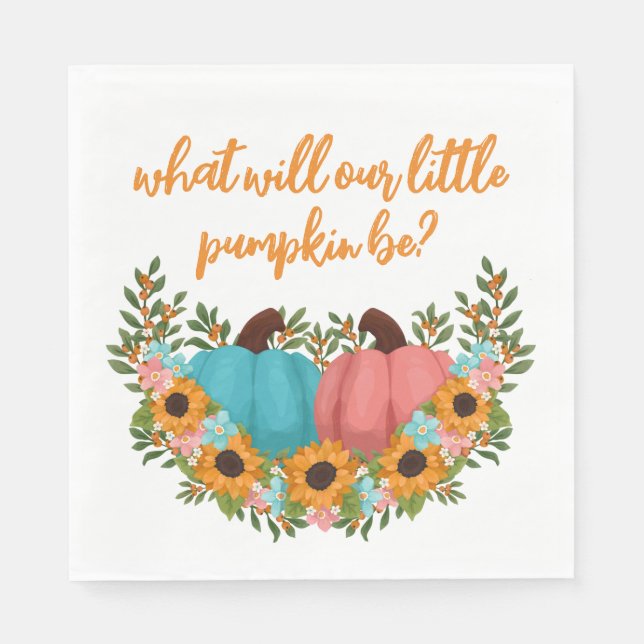 Charming Sunflowers Little Pumpkin Gender Reveal Napkin (Front)