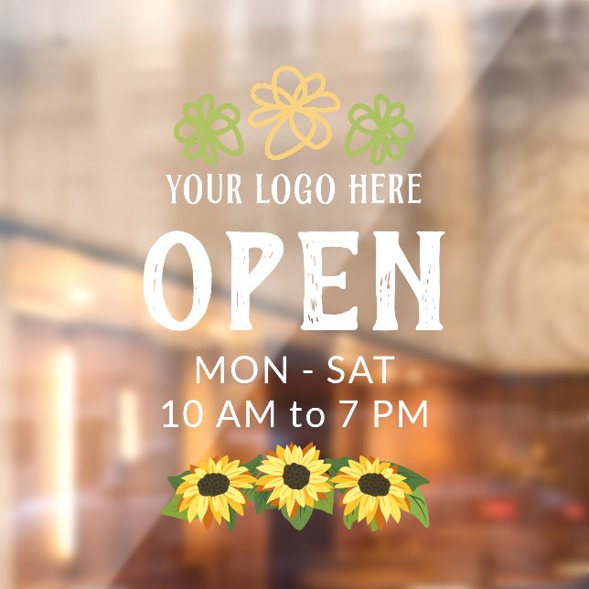 Charming Sunflowers Your Logo Open Hours Window Cling (Sheet 2)