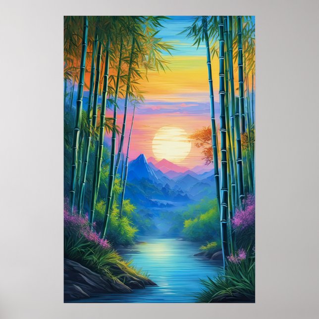 Charming Sunset Over Bamboo Haven Poster (Front)