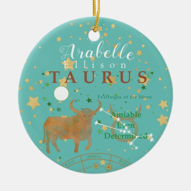 Charming Taurus Zodiac Ceramic Tree Decoration (Front)