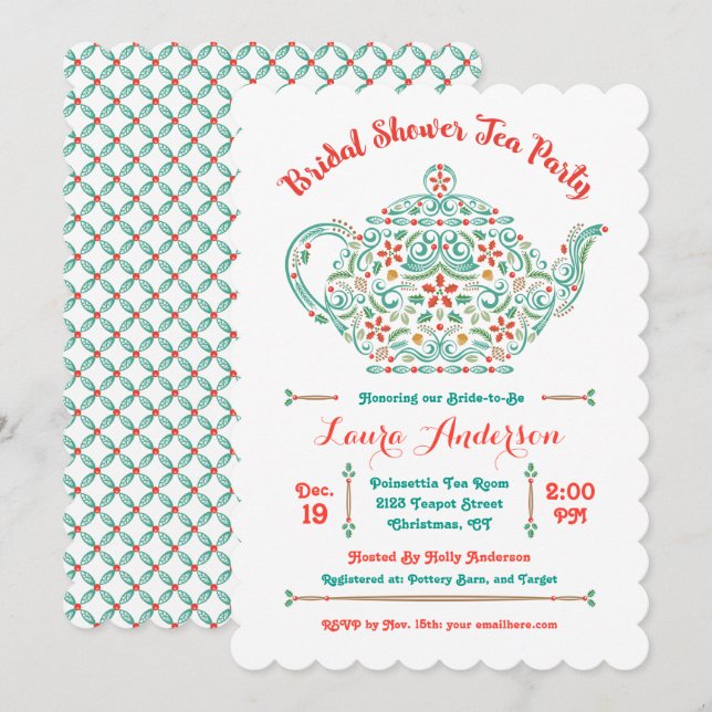 Charming Teapot Bridal Shower Invitation (Front/Back)