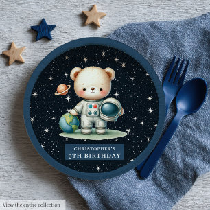 Charming Teddy Bear Astronaut Baby Shower Party Paper Plate