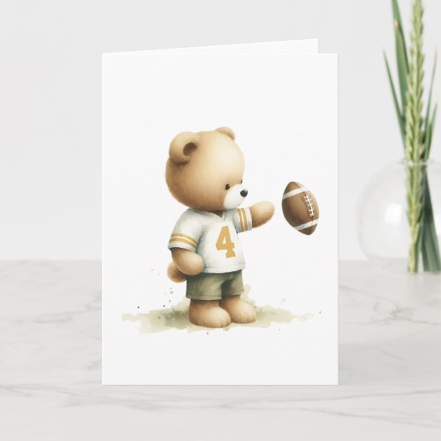 Charming Teddy Bear Football Player Blank Greeting Card (Front)