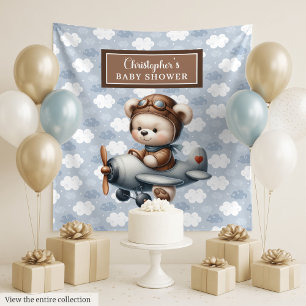 Charming teddy bear pilot baby shower backdrop tapestry