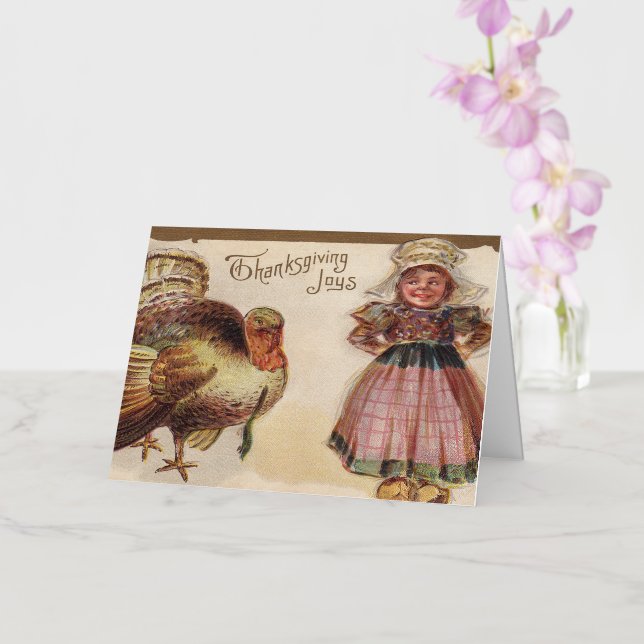Charming Thanksgiving Joy Turkey Festive Foil Greeting Card (Orchid)