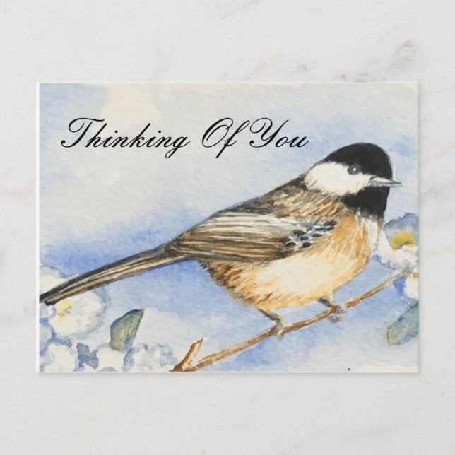 Charming Thinking Of You Chickadee Postcard (Front)