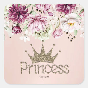Charming Tiara, Princess,Floral Keychain Square Sticker