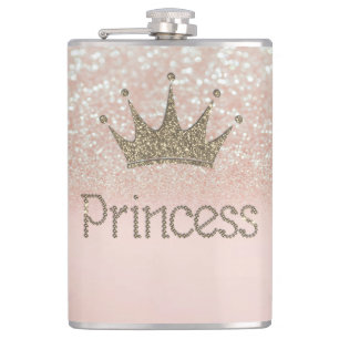 Charming,Tiara, Princess, Glitter Bokeh Hip Flask