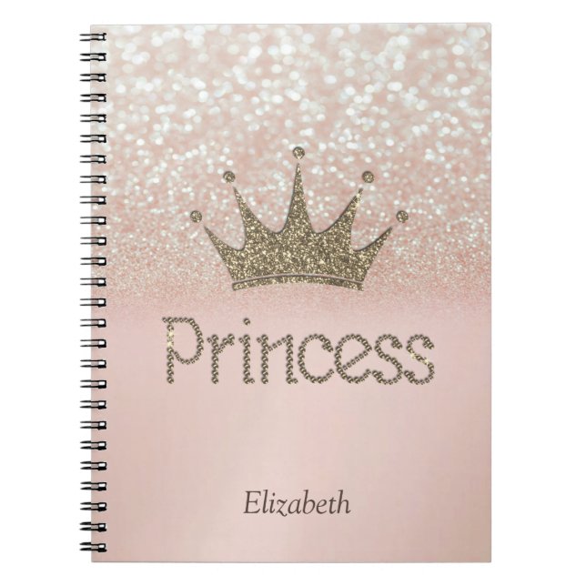 Charming Tiara, Princess, Glitter Bokeh  Notebook (Front)