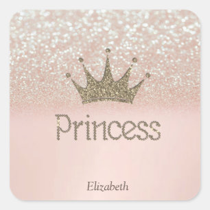 Charming Tiara, Princess, Glitter Bokeh   Square Sticker