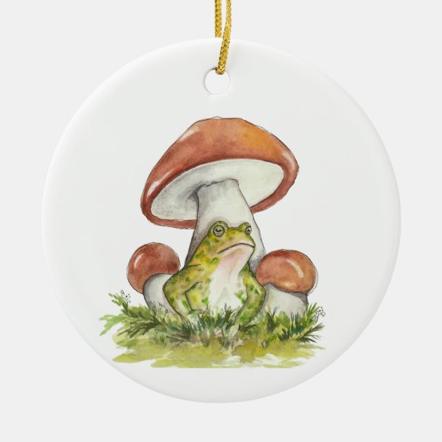 Charming Toad Under Mushroom Ceramic Tree Decoration (Front)
