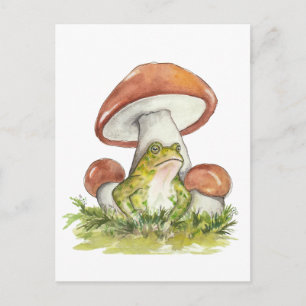 Charming Toad Under Mushroom Holiday Postcard
