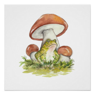 Charming Toad Under Mushroom Poster