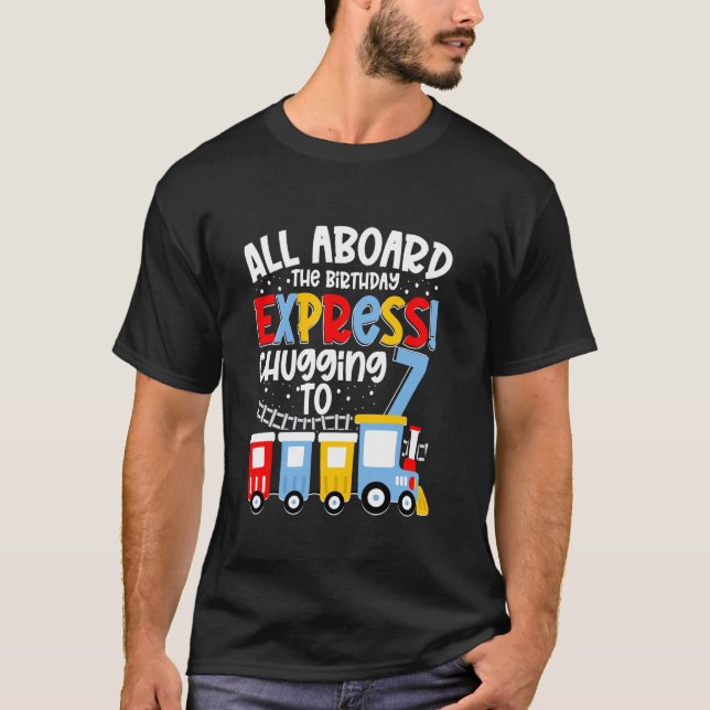 Charming Train Themed 7th Birthday Age 7 Railroad  T-Shirt (Front)