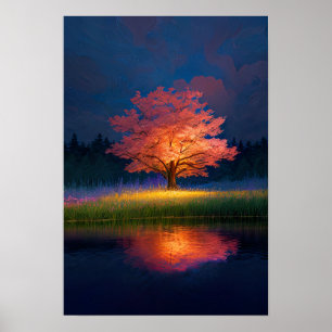 Charming Tree Illuminated in Red  Poster