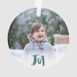 Charming Trendy Joy Blue Green Holiday Photo Ornament