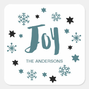 Charming Trendy Joy Blue Green Holiday Square Sticker