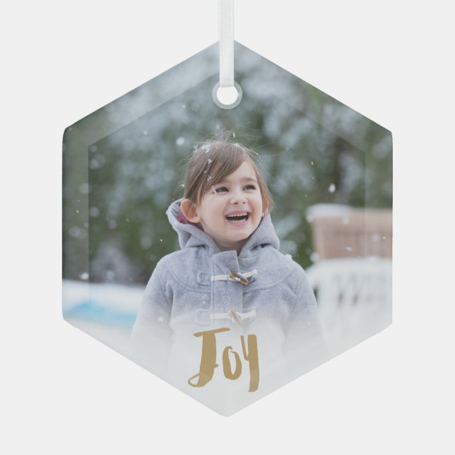 Charming Trendy Joy Holiday Photo Glass Tree Decoration (Front)