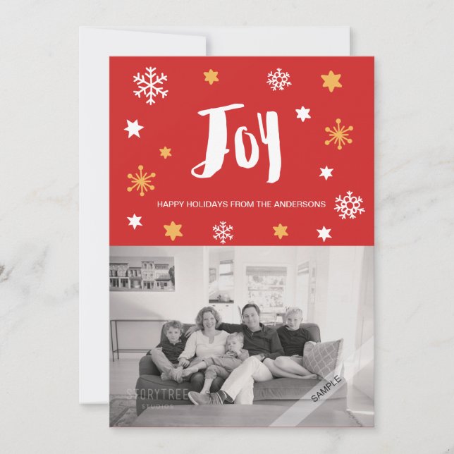 Charming Trendy Joy Red Holiday Photo (Front)