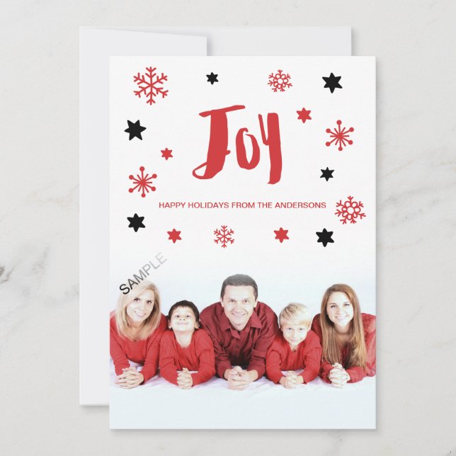 Charming Trendy Joy Red Holiday Photo (Front)