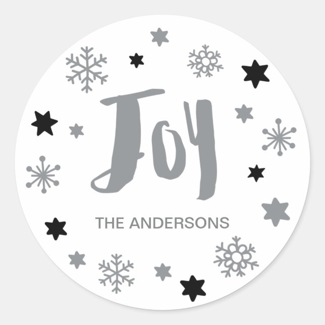 Charming Trendy Joy Silver Holiday Classic Round Sticker (Front)