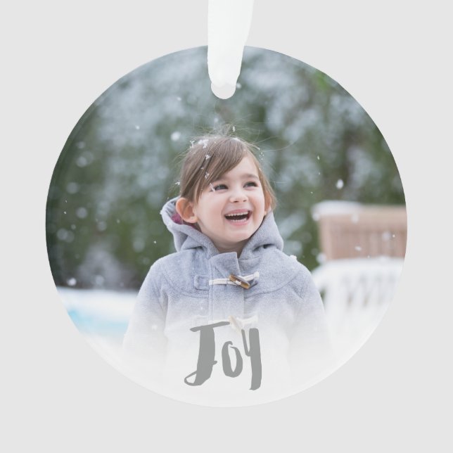 Charming Trendy Joy Silver Holiday Photo Ornament (Front)