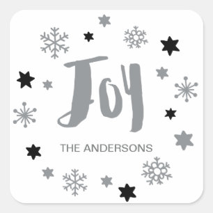 Charming Trendy Joy Silver Holiday Square Sticker