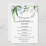 Charming Tropical Floral and Greenery Kissing Menu<br><div class="desc">This charming tropical floral and greenery kissing menu is perfect for a rustic wedding reception. This enchanting hand-painted design features precious blush,  purple flowers and green foliage neatly arranged into elegant bouquets.</div>