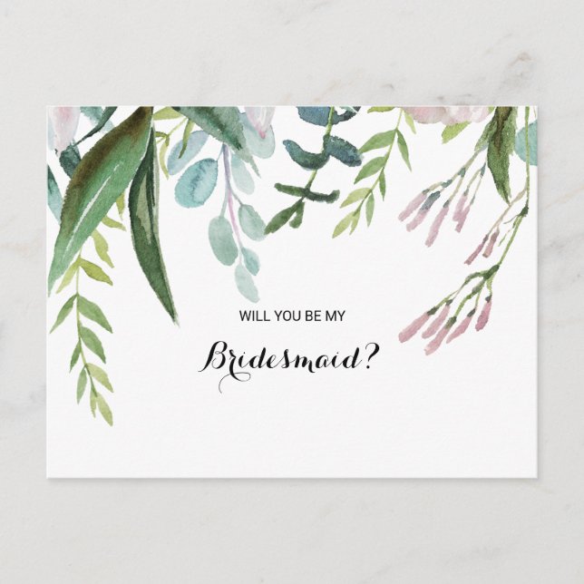 Charming Tropical Floral & Greenery Bridesmaid Invitation Postcard (Front)