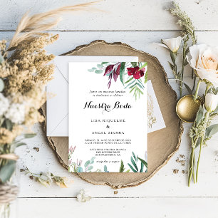 Charming Tropical Floral Greenery Spanish Wedding Invitation