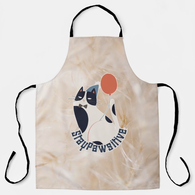 Charming Tuxedo Cat Stay Pawsitive All-Over Print  Apron (Front)