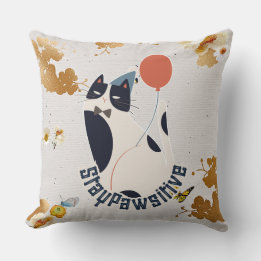 Charming Tuxedo Cat Stay Pawsitive Elegant Throw P Cushion