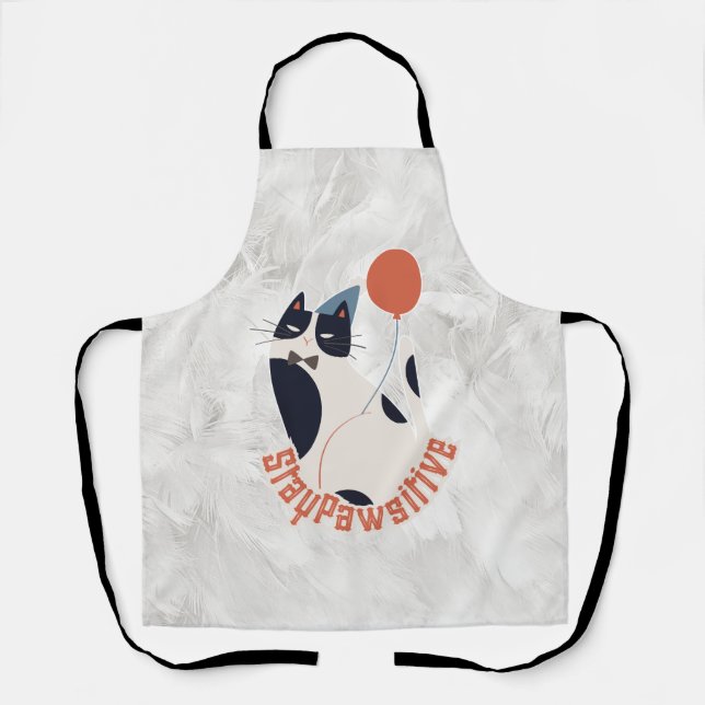Charming Tuxedo Cat Stay Pawsitive Inspirational  Apron (Front)