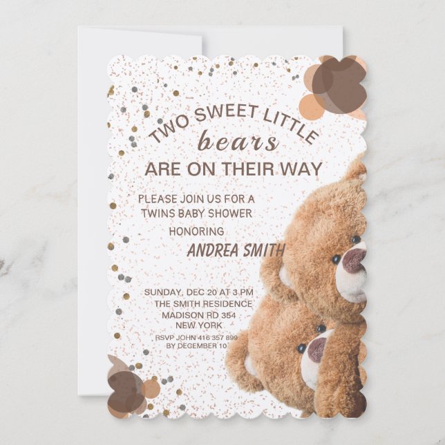 Charming Twin Bears Baby Invitation (Front)