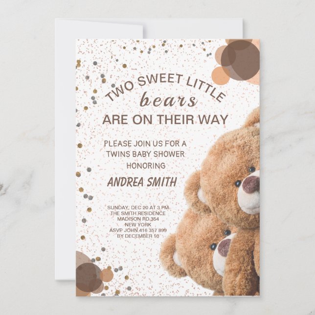 Charming Twin Bears Baby Invitation (Front)
