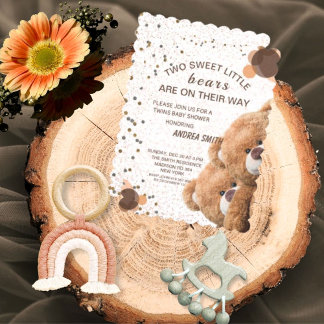 Charming Twin Bears Baby Shower Invitation