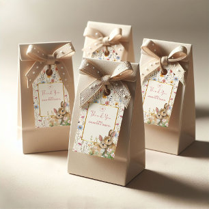 Charming Twin Bunny Floral Neutral Baby Shower Gift Tags