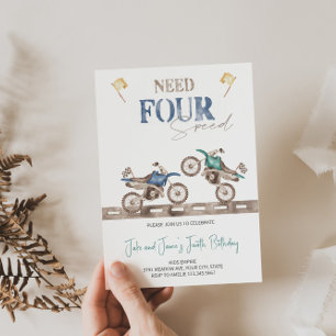 Charming Twins Dirt Bike 4th Birthday Invitation