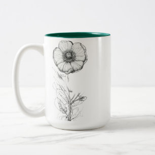 Charming Two-Tone Mug 15 oz with Floral Outline Ar