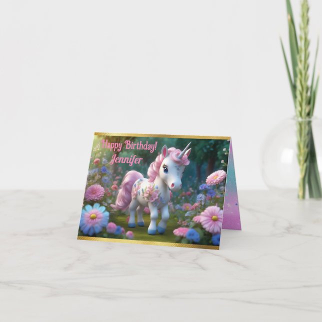 Charming Unicorn Birthday Folded Greeting Card (Front)