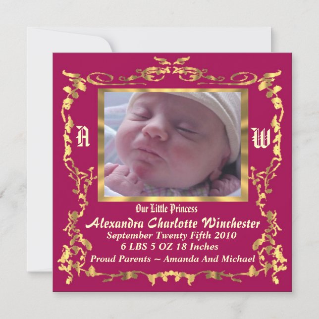 Charming & Unique Baby Birth Announcement (Front)