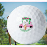 Charming Unique Golf Cart Clubs Monogram Name  Golf Balls<br><div class="desc">A charming unique golf cart -- pink and green -- tastefully done -- ready to run the course -- golf ball --This is a great gift for all golf lovers -- fun / attractive / unique. Personalise it with your/her CUSTOM two-colour initials/monogram and first name. If you have any design...</div>
