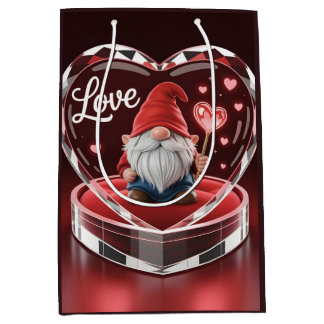 Charming Valentine Gnome in Crystal Heart Display Medium Gift Bag
