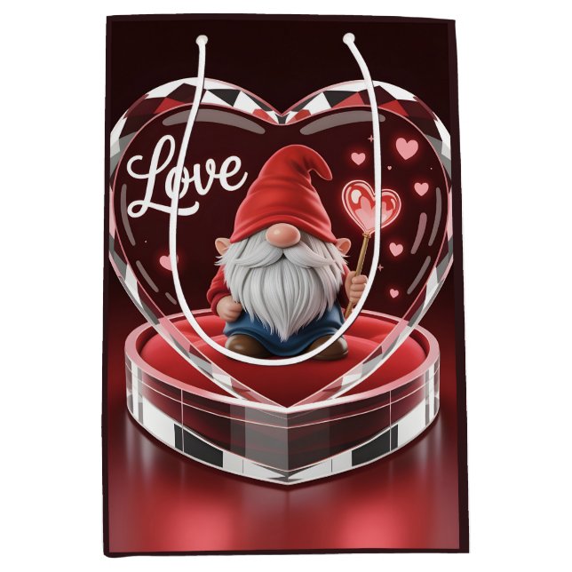 Charming Valentine Gnome in Crystal Heart Display  Medium Gift Bag (Front)