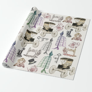 Charming Vintage Antique Buggy Pattern Modern Wrapping Paper
