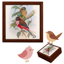 Charming Vintage Birds Wooden Jewellery Keepsake B